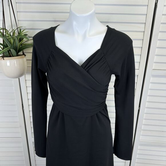 Prana Black Tally Dress Cross Front Faux Wrap Long‎ Sleeve Key Pocket Size M - Picture 2 of 8